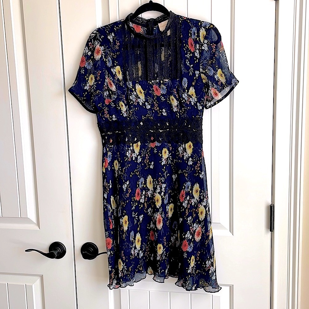 Anthropologie Foxiedox - Floral Crepe Cocktail Dress with Lace Detail - Size: S